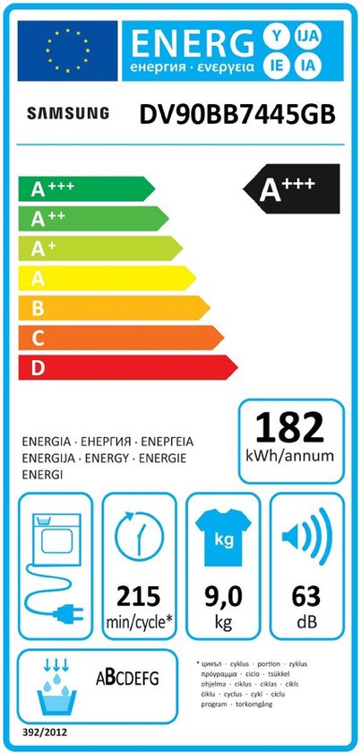 Samsung DV90BB7445GB wasdroger Vrijstaand Voorlader 9 kg A+++ Zwart