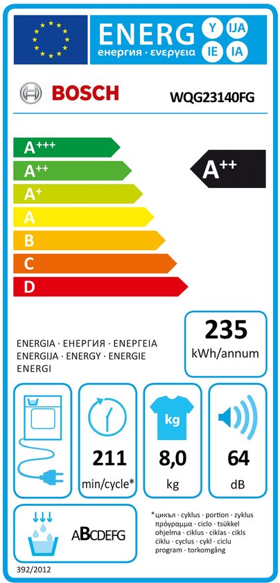 Bosch Serie 6 WQG23140FG - Wasdroger - Warmtepompdroger - 8 kg A++ Wit