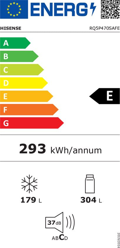 Hisense RQ5P470SAFE - Cross-deur koel-vriescombinatie - My Fresh Choice - Metal-Tech Cooling - Dual-Tech Cooling - Capaciteit 483 liter - Zwart