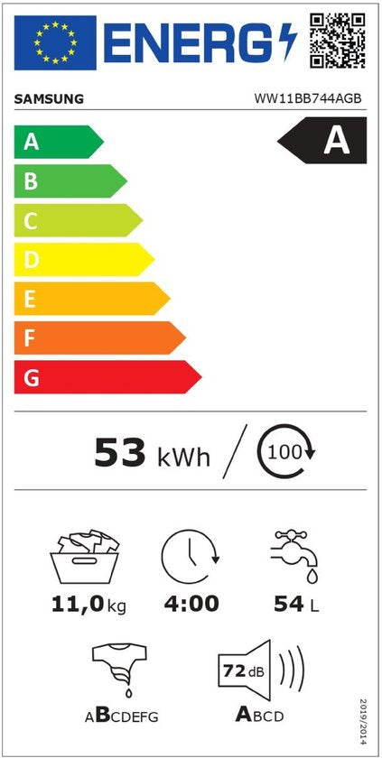 Samsung Bespoke WW11BB744AGB - Wasmachine 11 kg - Zwart - AI Ecobubble - AI Wash - BESPOKE design met SpaceMax™