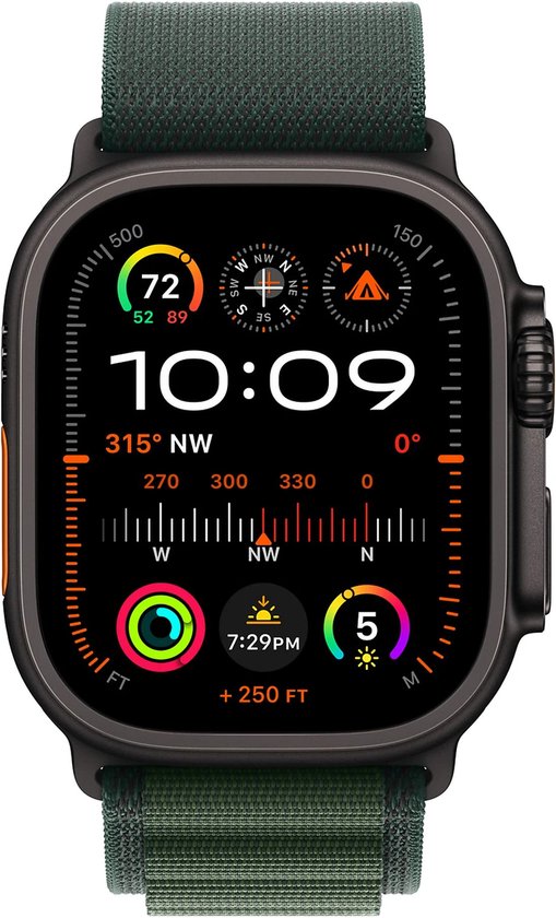 Apple Watch Ultra 2 GPS + Cellular 49 mm Boîtier en titane noir avec boucle alpine vert foncé - Medium