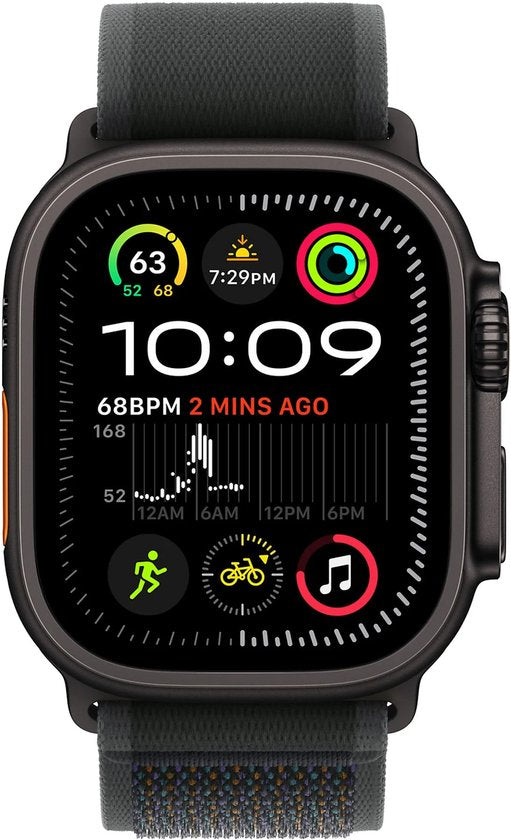 Apple Watch Ultra 2 GPS + Cellular 49 mm Boîtier en titane noir avec boucle noire Trail - M/L