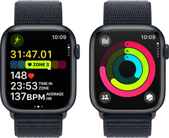 Apple Watch Series 9 - 45 mm - Boîtier avec boucle sport Midnight - Aluminium Midnight