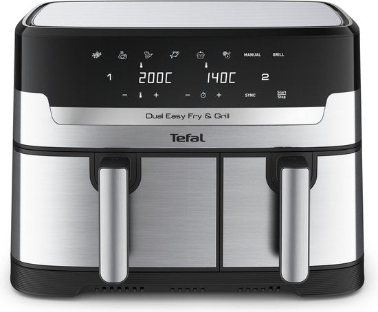 Tefal Dual Easy Fry & Grill EY905D - Heteluchtfriteuse XXL - Roestvrij staal - 2700W - 8,3L