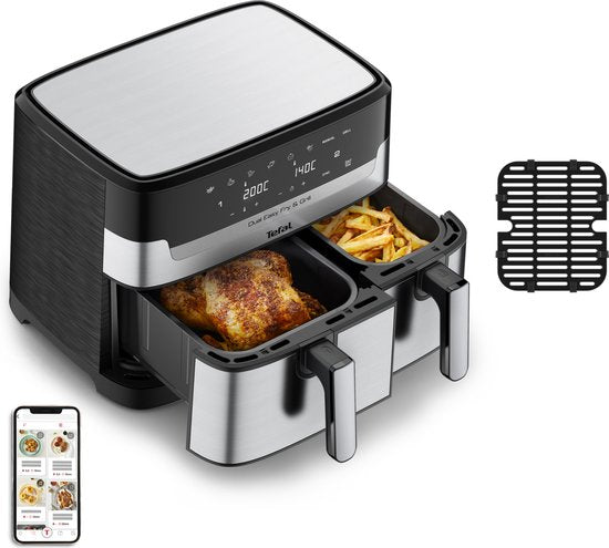 Tefal Dual Easy Fry & Grill EY905D - Heteluchtfriteuse XXL - Roestvrij staal - 2700W - 8,3L