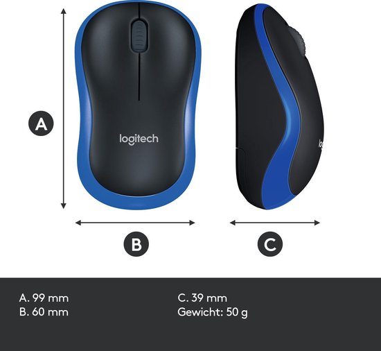 Logitech M185 - Draadloze muis - Blauw