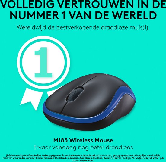 Logitech M185 - Draadloze muis - Blauw