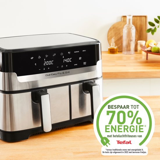 Tefal Dual Easy Fry & Grill EY905D - Heteluchtfriteuse XXL - Roestvrij staal - 2700W - 8,3L