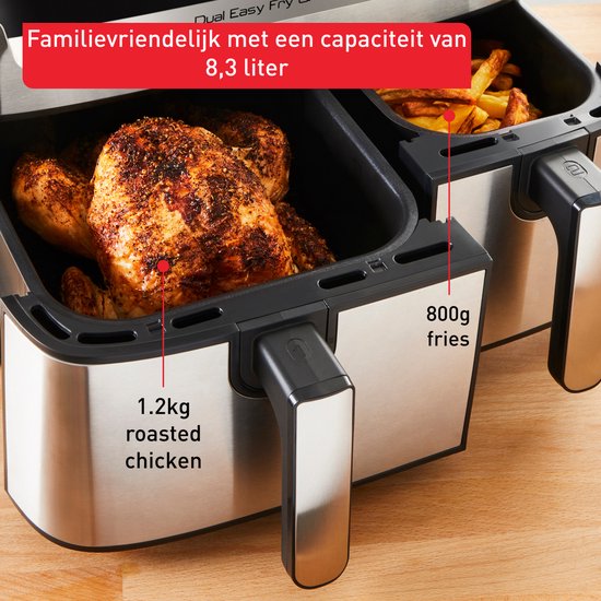 Tefal Dual Easy Fry & Grill EY905D - Heteluchtfriteuse XXL - Roestvrij staal - 2700W - 8,3L