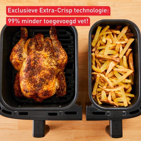 Tefal Dual Easy Fry & Grill EY905D - Heteluchtfriteuse XXL - Roestvrij staal - 2700W - 8,3L