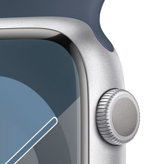 Apple Watch Series 9 - 45 mm - Boîtier en aluminium argenté avec bracelet sport bleu orage - M/L