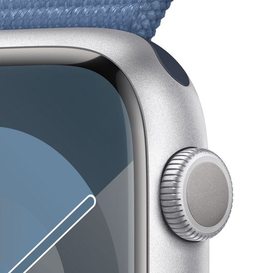 Apple Watch Series 9 - 45 mm - Boîtier avec boucle sport bleu hiver - Aluminium argenté