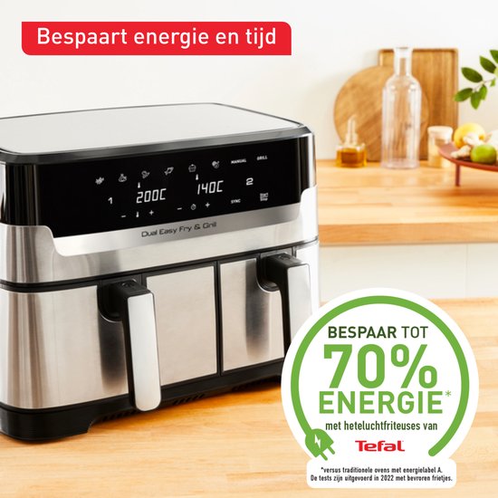 Tefal Dual Easy Fry & Grill EY905D - Heteluchtfriteuse XXL - Roestvrij staal - 2700W - 8,3L