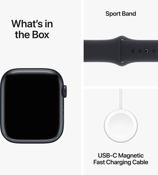 Apple Watch Series 9 - 45mm - Midnight Aluminium kast met Midnight Sportband - M/L