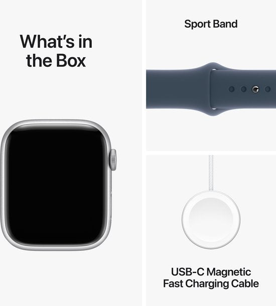 Apple Watch Series 9 - 45 mm - Boîtier en aluminium argenté avec bracelet sport bleu orage - M/L