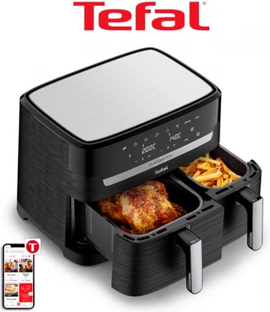 Tefal Dual Easy Fry & Grill EY905D - Heteluchtfriteuse XXL - Roestvrij staal - 2700W - 8,3L