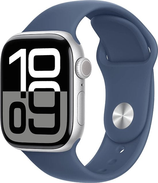 Apple Watch Series 10 - Wifi - 46mm - Zilveren aluminium kast met denim sportband - S/M