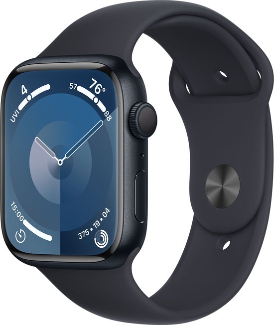 Apple Watch Series 9 - 45mm - Midnight Aluminium kast met Midnight Sportband - M/L